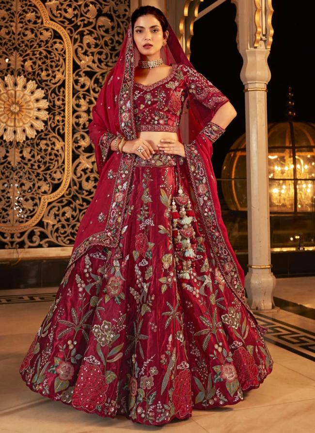 Pure Viscose Rose Pink Bridal Wear Zardosi Work Lehenga Choli